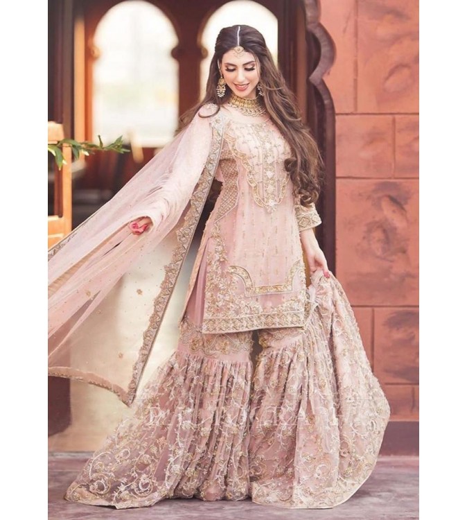 Embellished Designer Wedding Red Sharara Dress for Bride – Nameera by Farooq